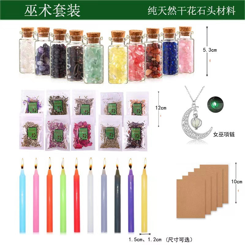 Witchcraft Dried Flower Stone Color Pole Candle Western Festival Candle Suit