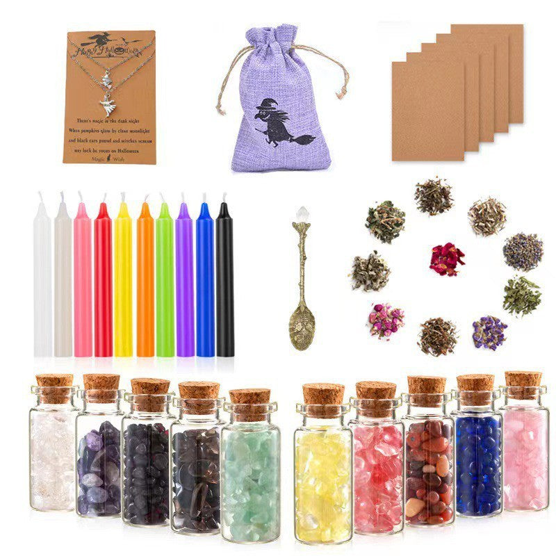 Witchcraft Dried Flower Stone Color Pole Candle Western Festival Candle Suit