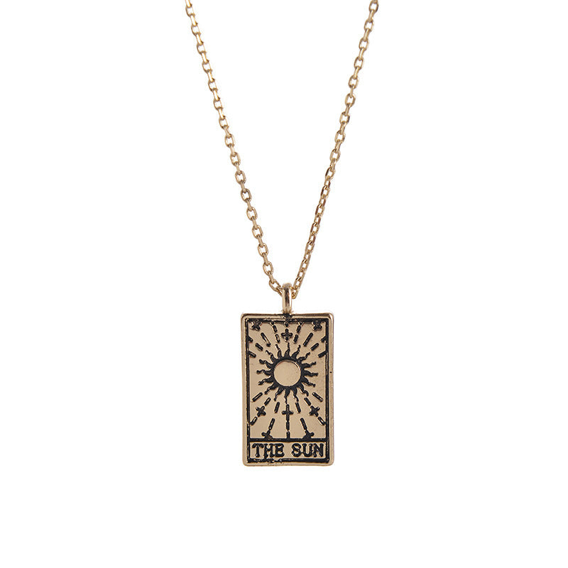 Tarot Pendant Necklace Vintage Tarot Collarbone Chain Gold Silver